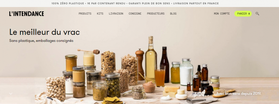 L'intendance Magasin bio en ligne. Produits alimentaires, cosmétiques et d'entretien en vrac et contenants consignés