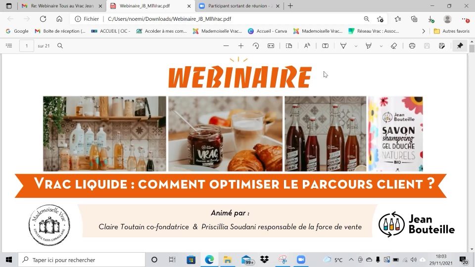 Jean Bouteille et Mademoiselle Vrac ont proposé un webinaire aux porteurs de projet sur le sujet suivant 